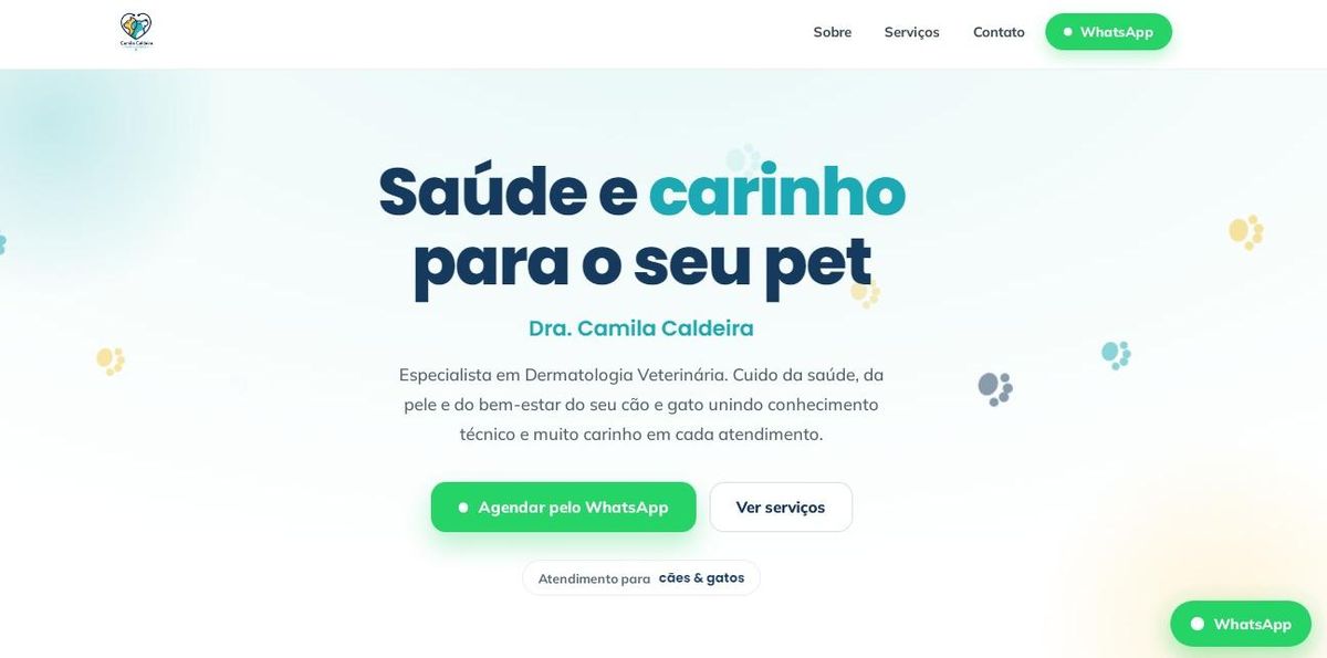 Site institucional para clínica veterinária especializada em dermatologia de cães e gatos